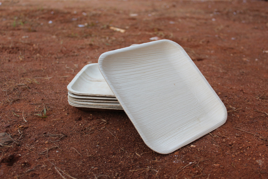 8 inch Square Plate Areca Palm Leaf Pack of 25